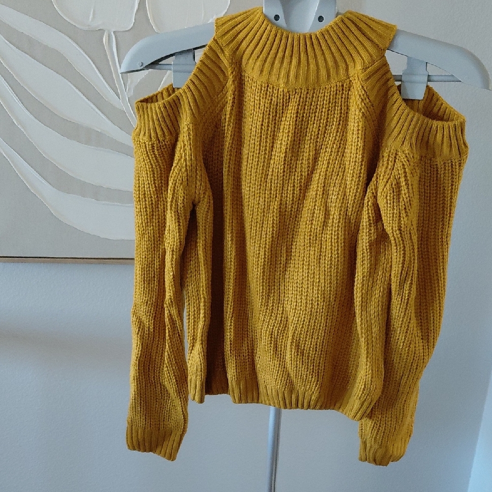Women's Mustard Cold Shoulder Sweater